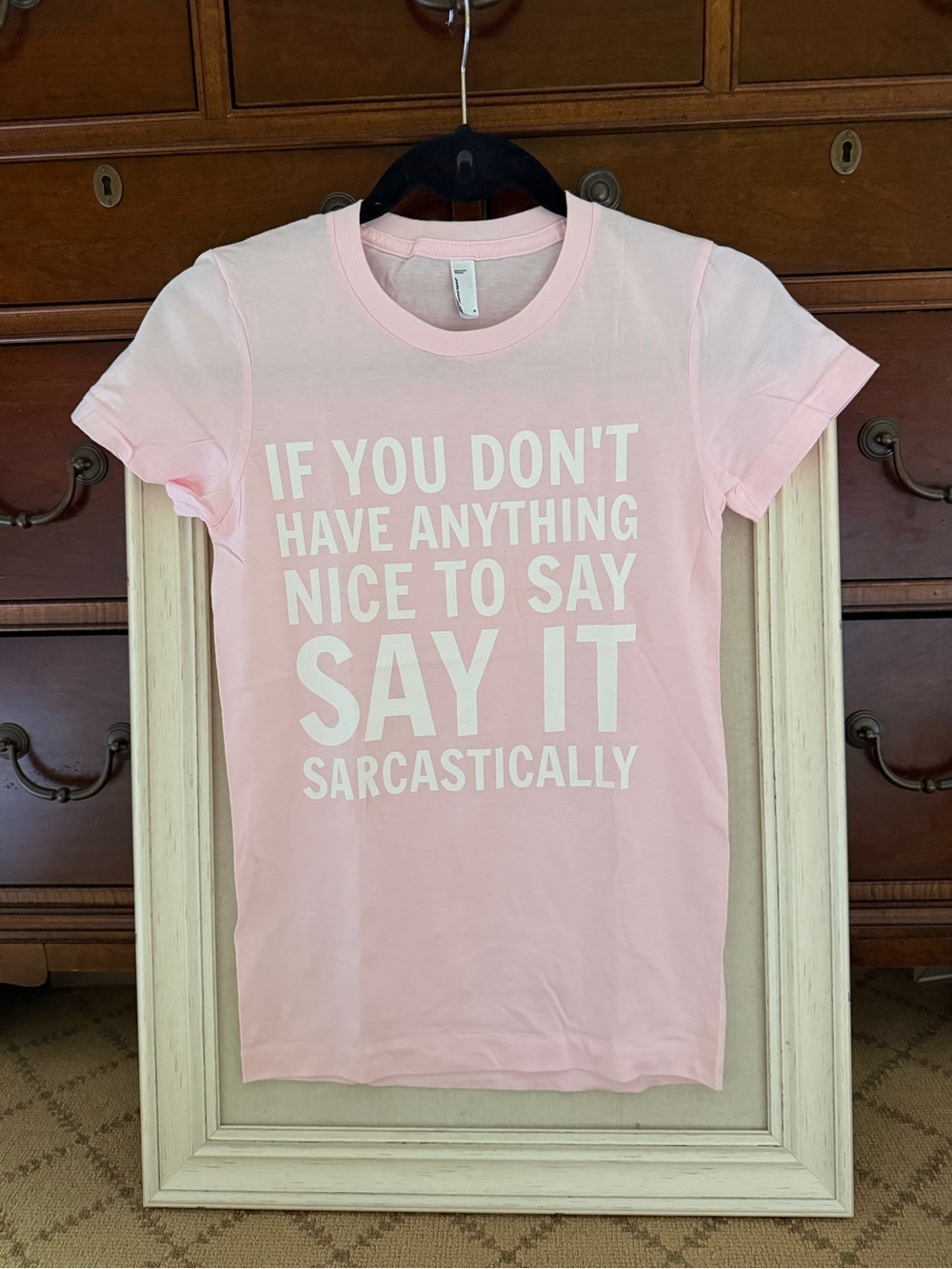 American Apparel Pink short sleeved graphic t-shirt w white text NWOT S